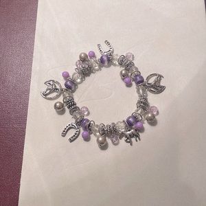 Silver and purple horse charm bracelet